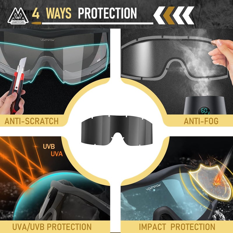 VOZAPOW Airsoft Goggles Replacement Lens with ANSI Z87.1 Certified, Anti-Fog, Anti-Impact - Image 2
